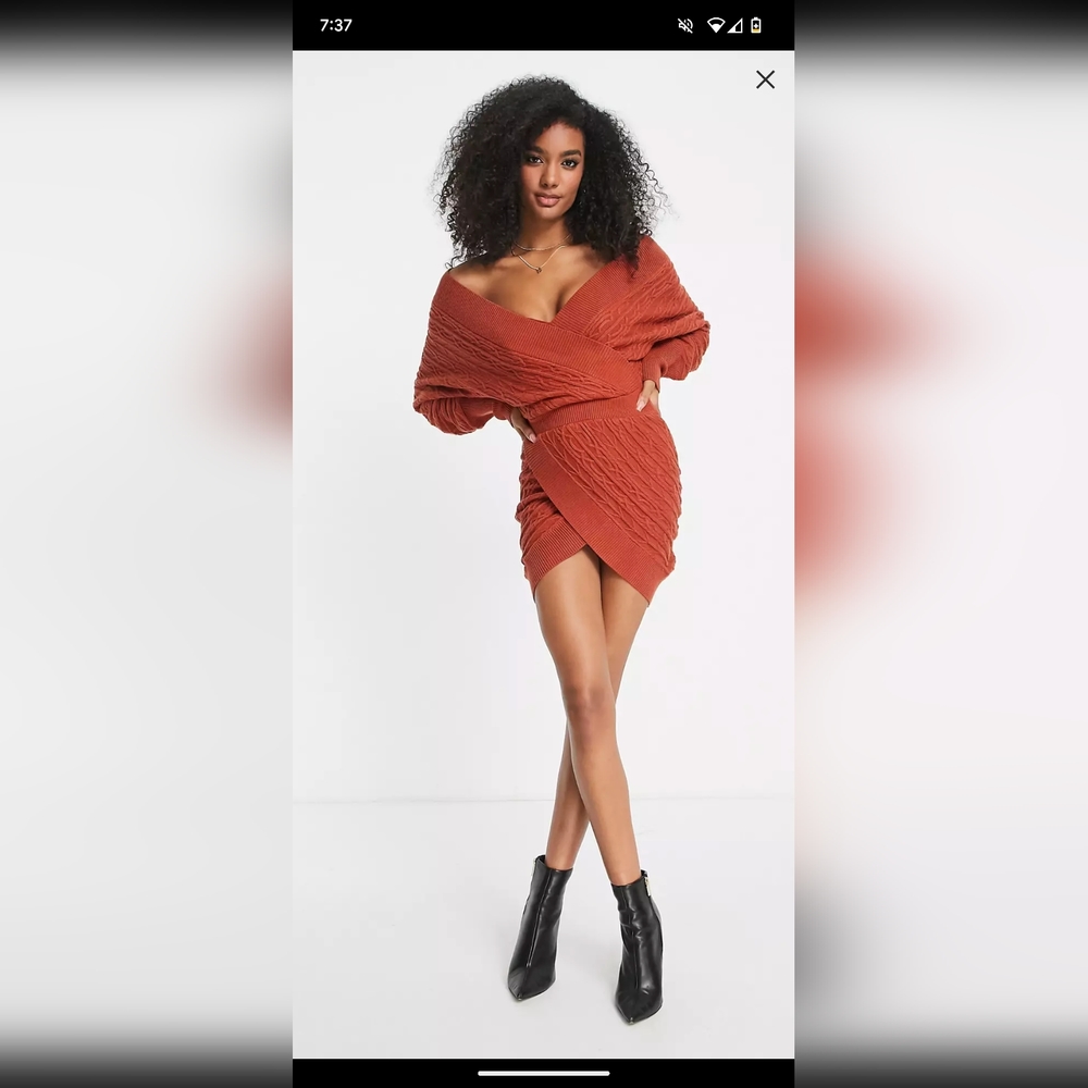 Asos design knit off shoulder mini wrap dress with corset